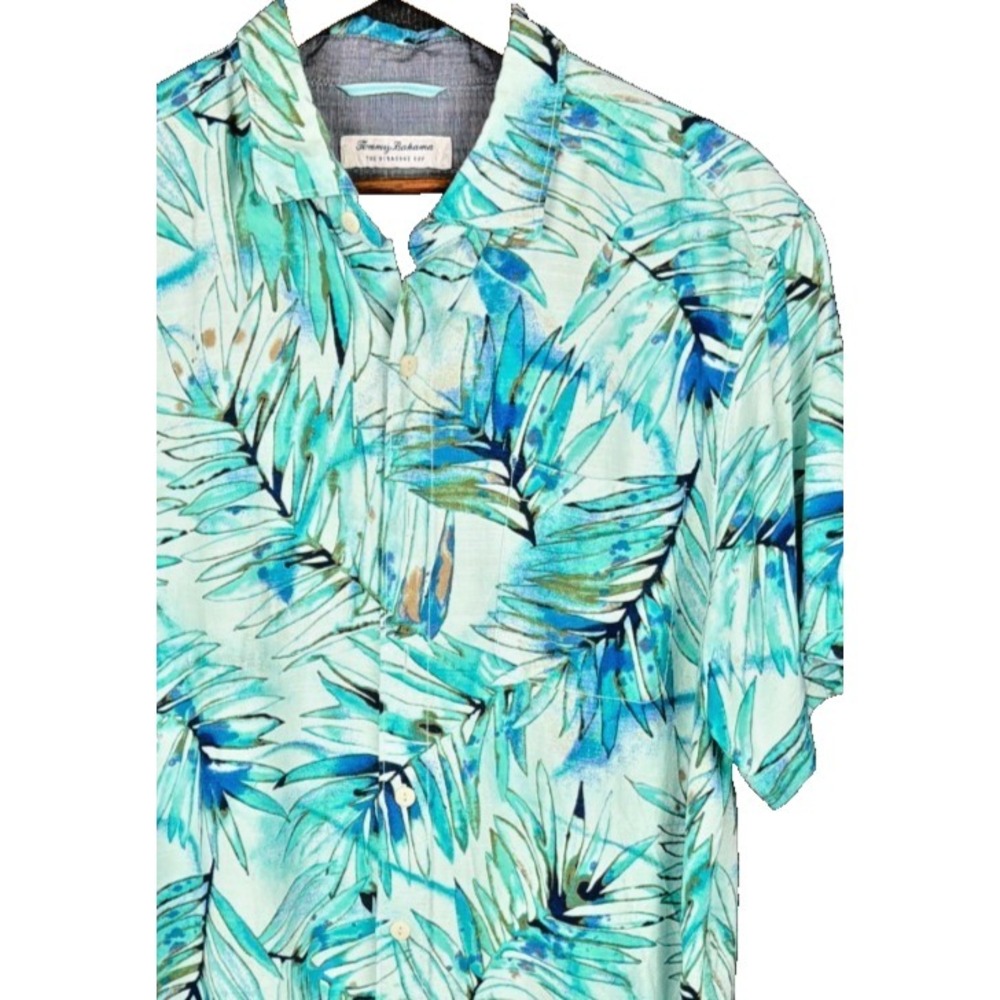 Tommy Bahama The Veracruz‎ Cay Hawaiian Shirt Palm Leaf Short Sleeve Green L